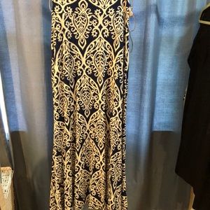 Maxi length, navy/cream pattern, stretchy fabric